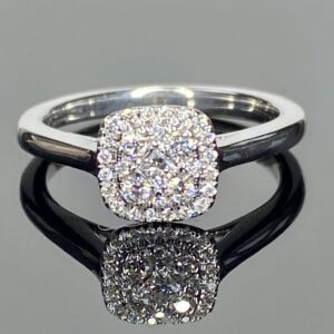 9ct White Gold Diamond Cushion Shaped Cluster Ring