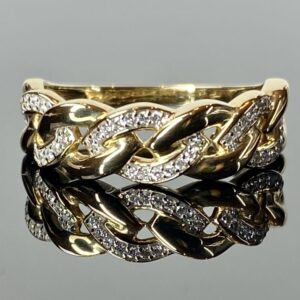 9ct Gold Diamond Set Solid Curb Link Ring